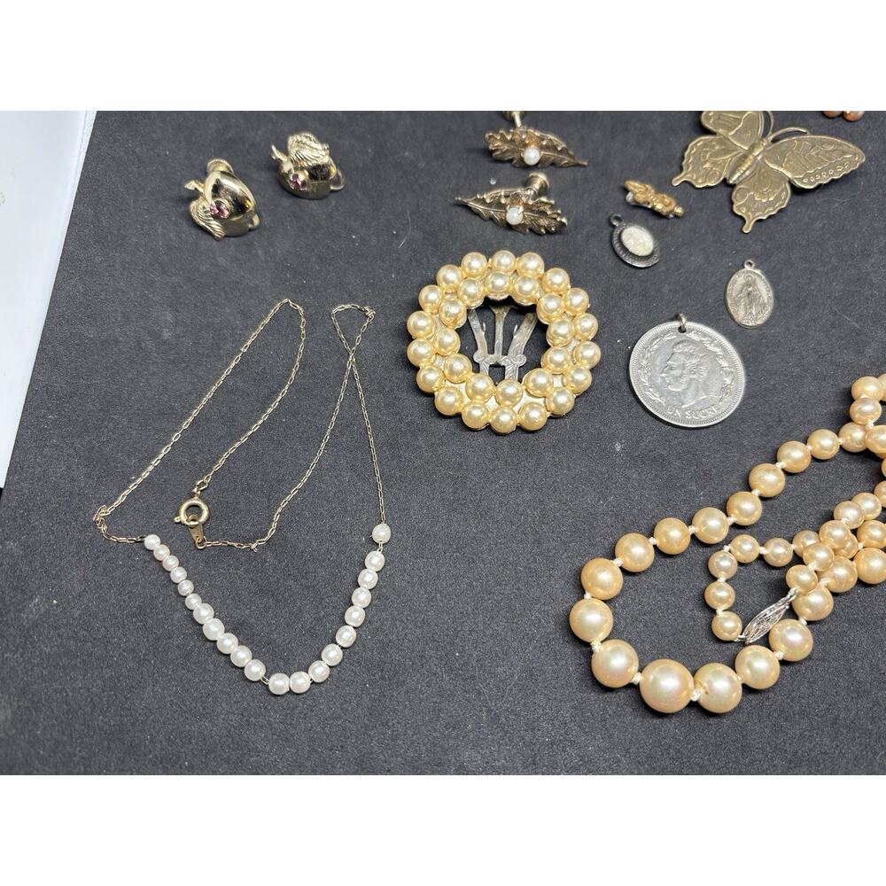 Vintage Victorian Revival Coro Faux Pearl Necklace Ring Charm Clip Jewelry Lot - Picture 7 of 7